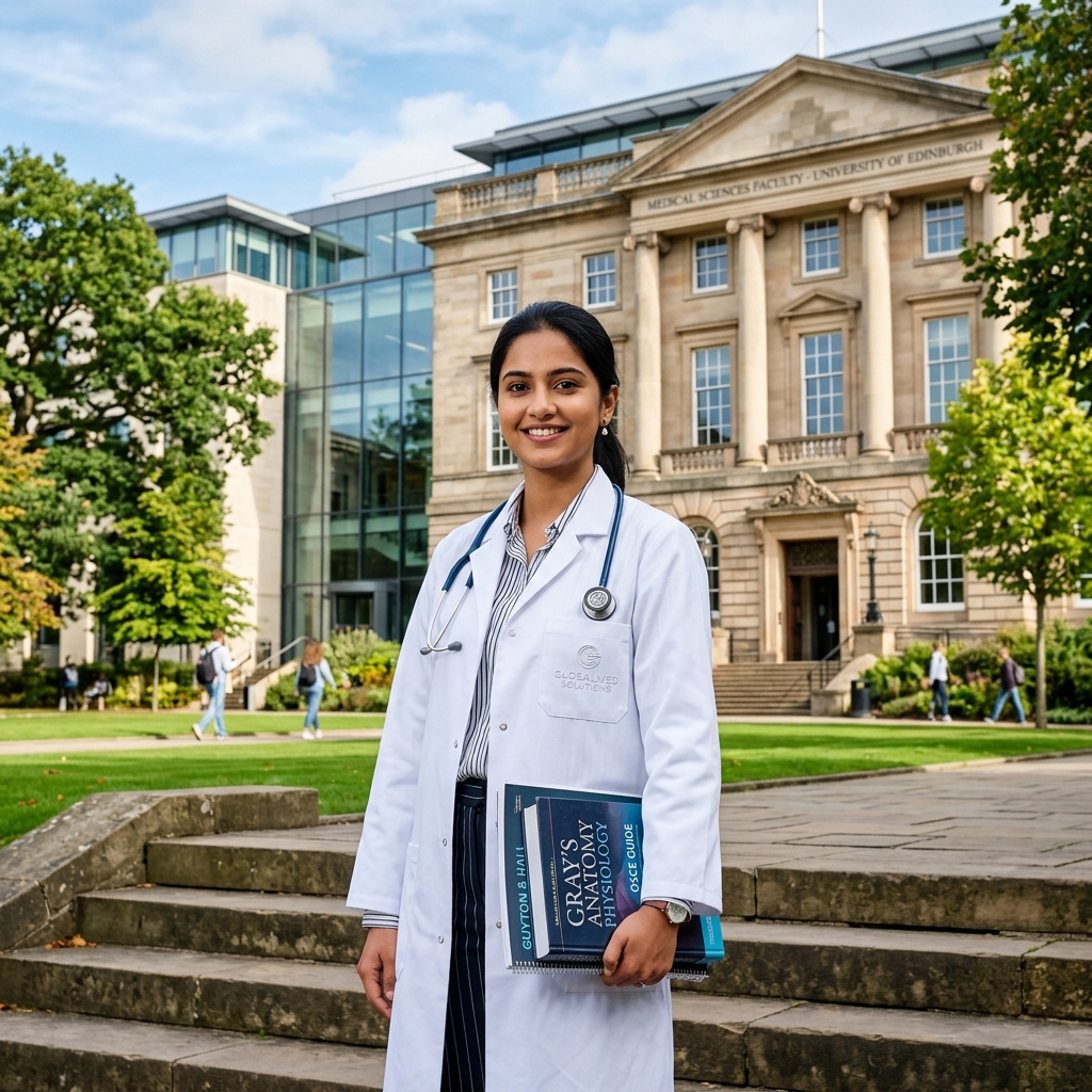 Indian medical student with Georgian university campus background